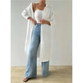 thumbnail image 6 of Women'S Casual Mid-Sleeves Button Down Shirts Solid Lapel Long Blouses Tops White L, 6 of 9