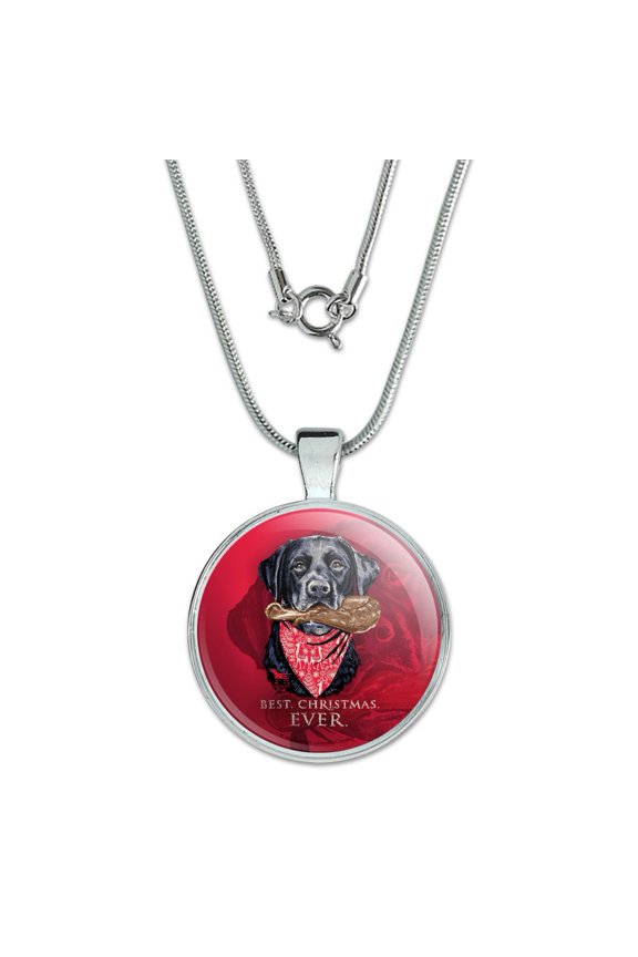 Best Christmas Ever Lab Dog Turkey Leg 1" Pendant with Sterling Silver Plated Chain