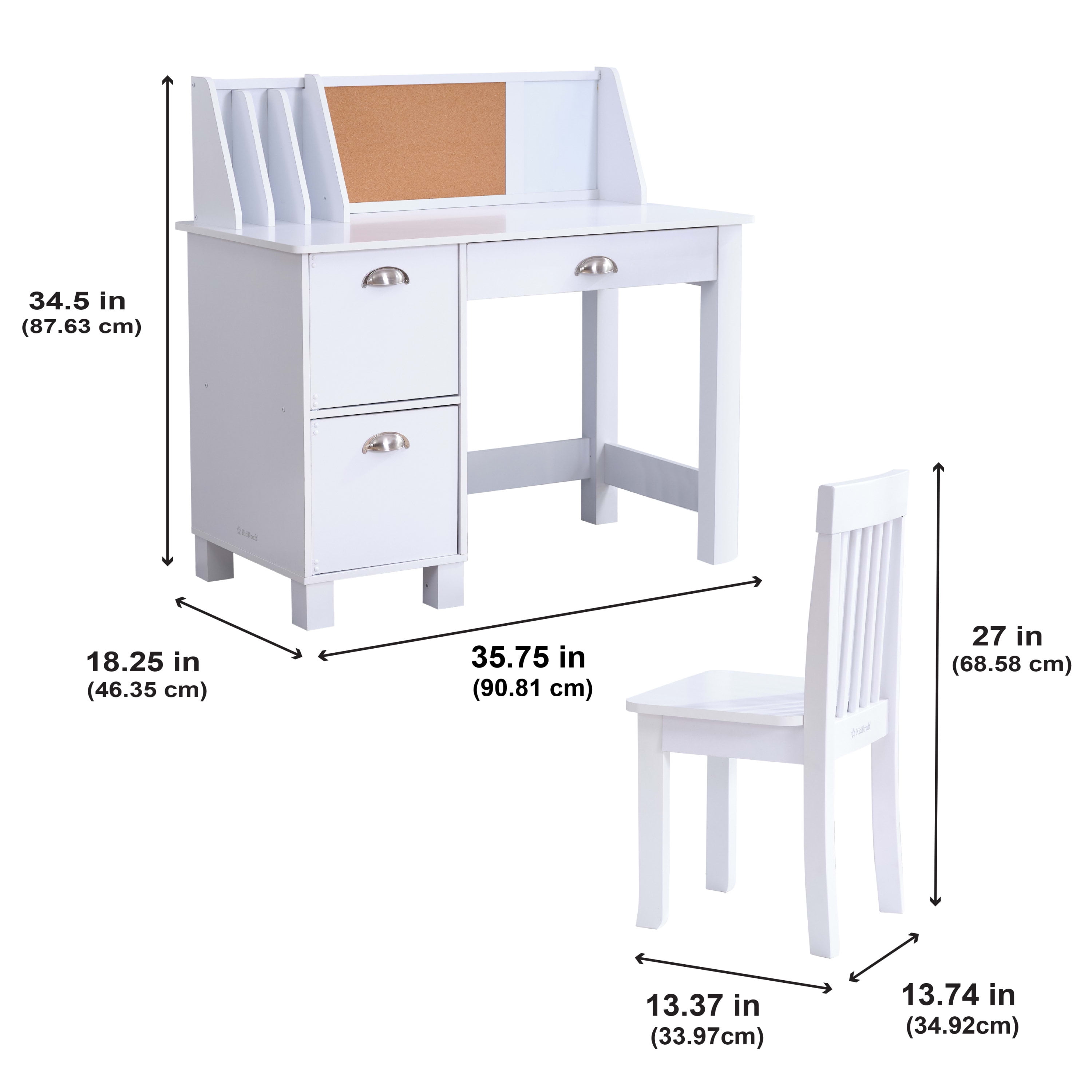  KidKraft Wooden Study Desk for Children with Chair, Bulletin  Board and Cabinets, White : Home & Kitchen