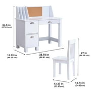 KidKraft Childrens Wooden Study Desk with Chair, White, for Ages 5+