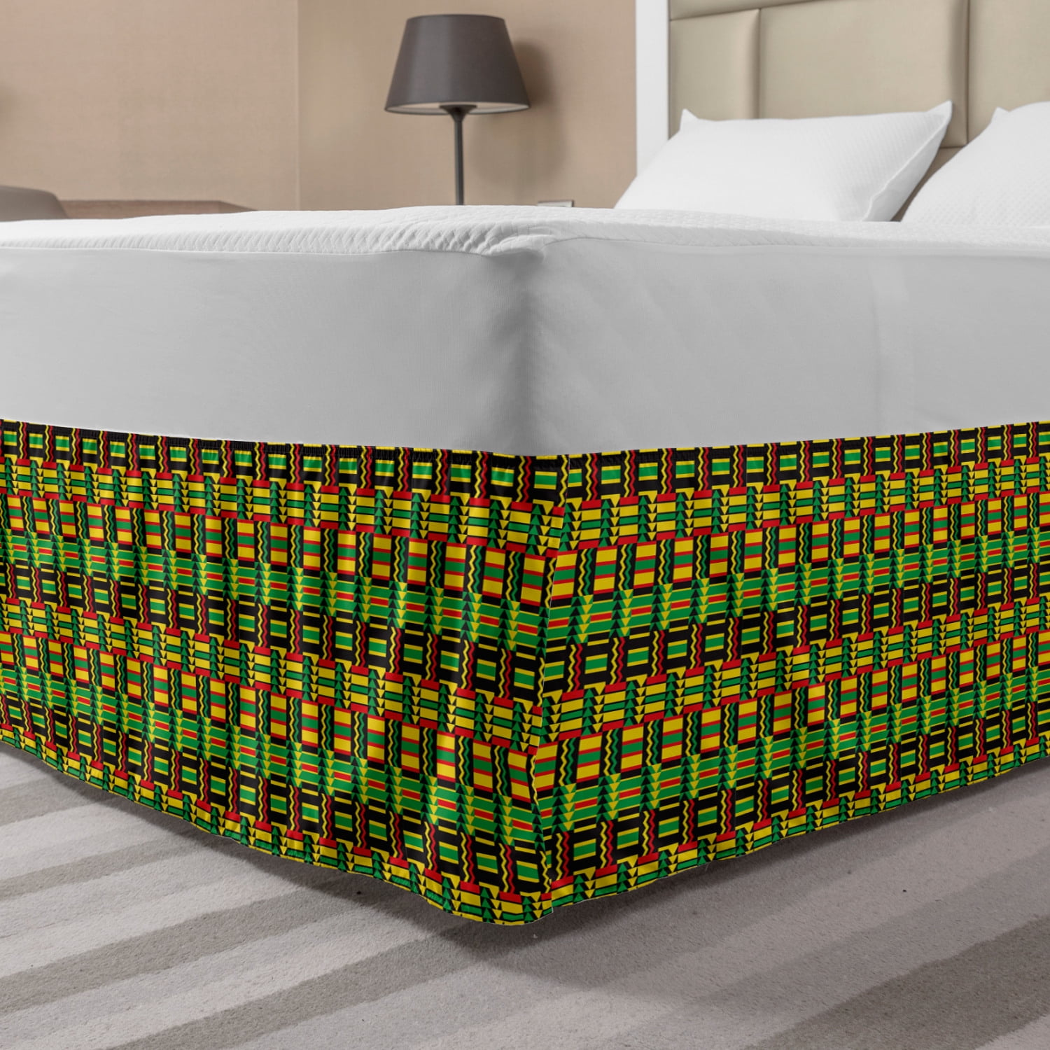 Kente Pattern Bed Skirt, Tribal Kenya Nigeria Design with Lively