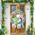 thumbnail image 2 of KOYPTL Easter Door Cover for Front Door, Cute Easter Bunny Egg Wreath Pattern for Front Door, Welcome Door Porch Sign Banner for Spring Holiday Party Easter Decorations Indoor, 35.4x70.8 inch, C, 2 of 7