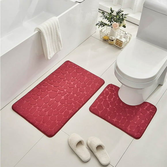Zonao Deals Clearance Bathroom Rug Set Of 2 Memory Foam Bath Mat Toilet Mat Soft Absorbent Thick Rug Non-Slip Backing Universal Machine Washable