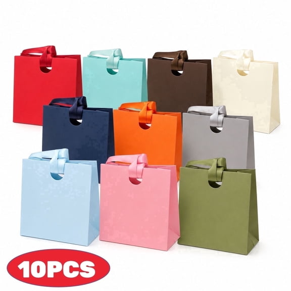 Paper Gift Bags with Ribbon Handles – 10 pack Multicolor Bulk Reusable Gift Bags for Birthday Party Favors, Wedding & Christmas