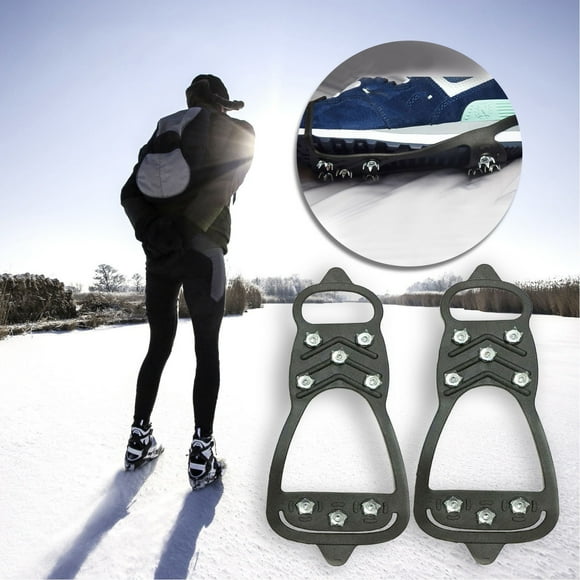 Xihbxyly Tacos para Calzado de Exterior, Crampones de Tracción de Ocho Dientes, Agarres Antideslizantes para Nieve, Clavos para Caminar Sobre Hielo, Diseño Ligero y Elástico, para Senderismo y Joggin