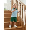 thumbnail image 4 of BemeyourBBs Toddler Baby Boys Golf Outfits Short Sleeve Striped Button Up Laple Shirt with Elastic Waist Shorts Set Newborn Infant Summer Clothes, 4 of 9
