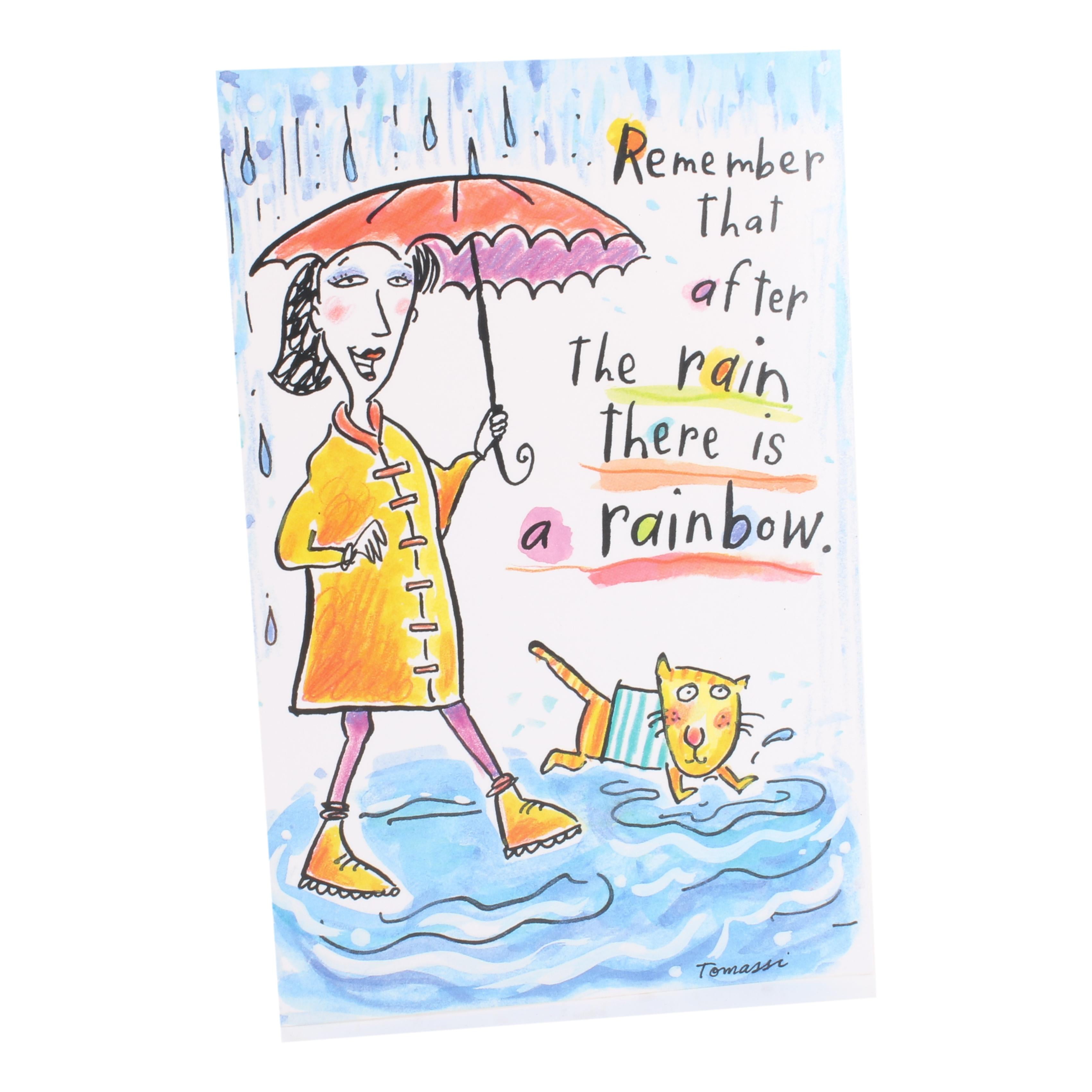 Thinking of You Greeting Card for Anyone - Remember that after the rain  there is a rainbow.; funny , cat, rain 