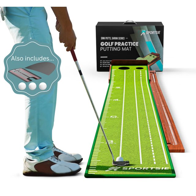Alfombrilla de golf SPORTSIE Golf de 9.5 pies con devolución de pelota, 3 putter