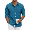 thumbnail image 2 of WTOBBY Men's Loose-Fitting Casual Button-Down Long Sleeve Shirt in Solid Color, Versatile and Comfortable for Everyday and Business Wear,Blue L, 2 of 7