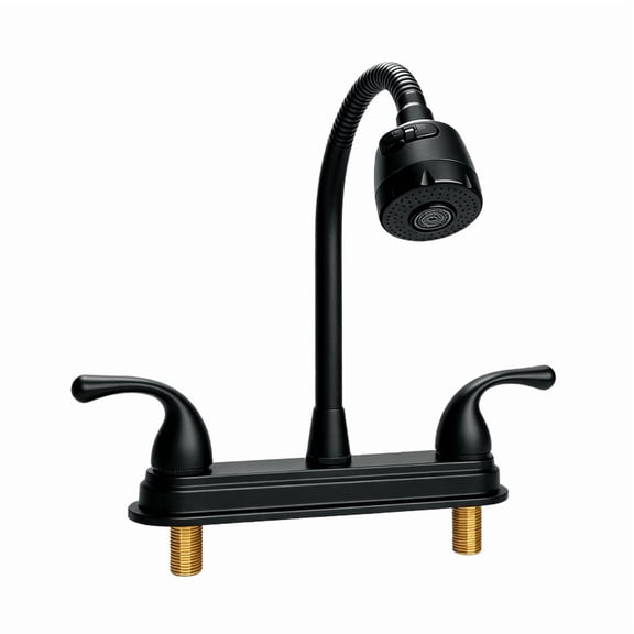 RV Kitchen Faucet, 360° Swivel Sprayer with 2 Modes & 2 Grip Handles, Non‑Metallic Corrosion‑Resistant Replacement for Campers, Trailers & Motorhomes ,Fit for 8‑Inch 2/3‑Hole Sink Decks , Matte Black