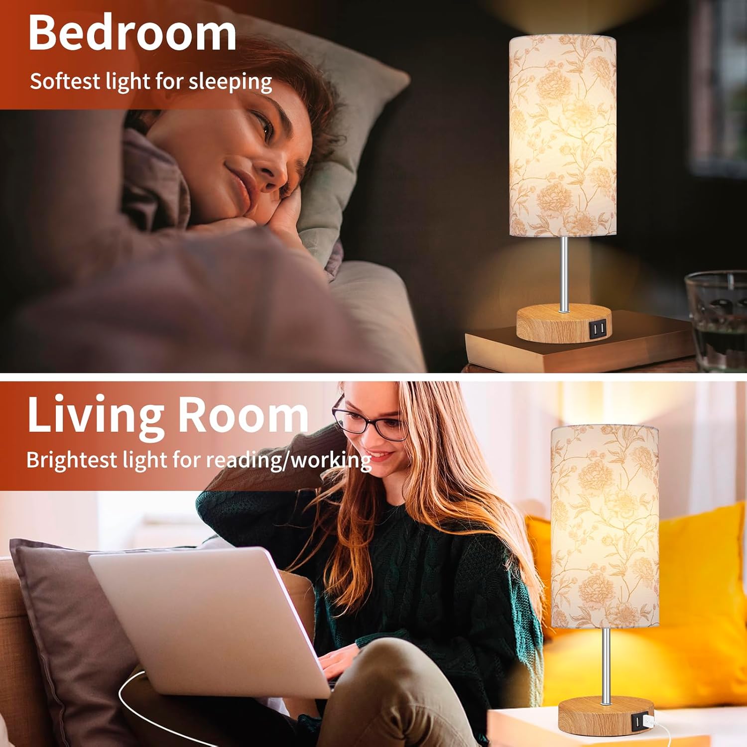 Cinkeda 15" Touch Control Table Lamp with USB Ports photo 3