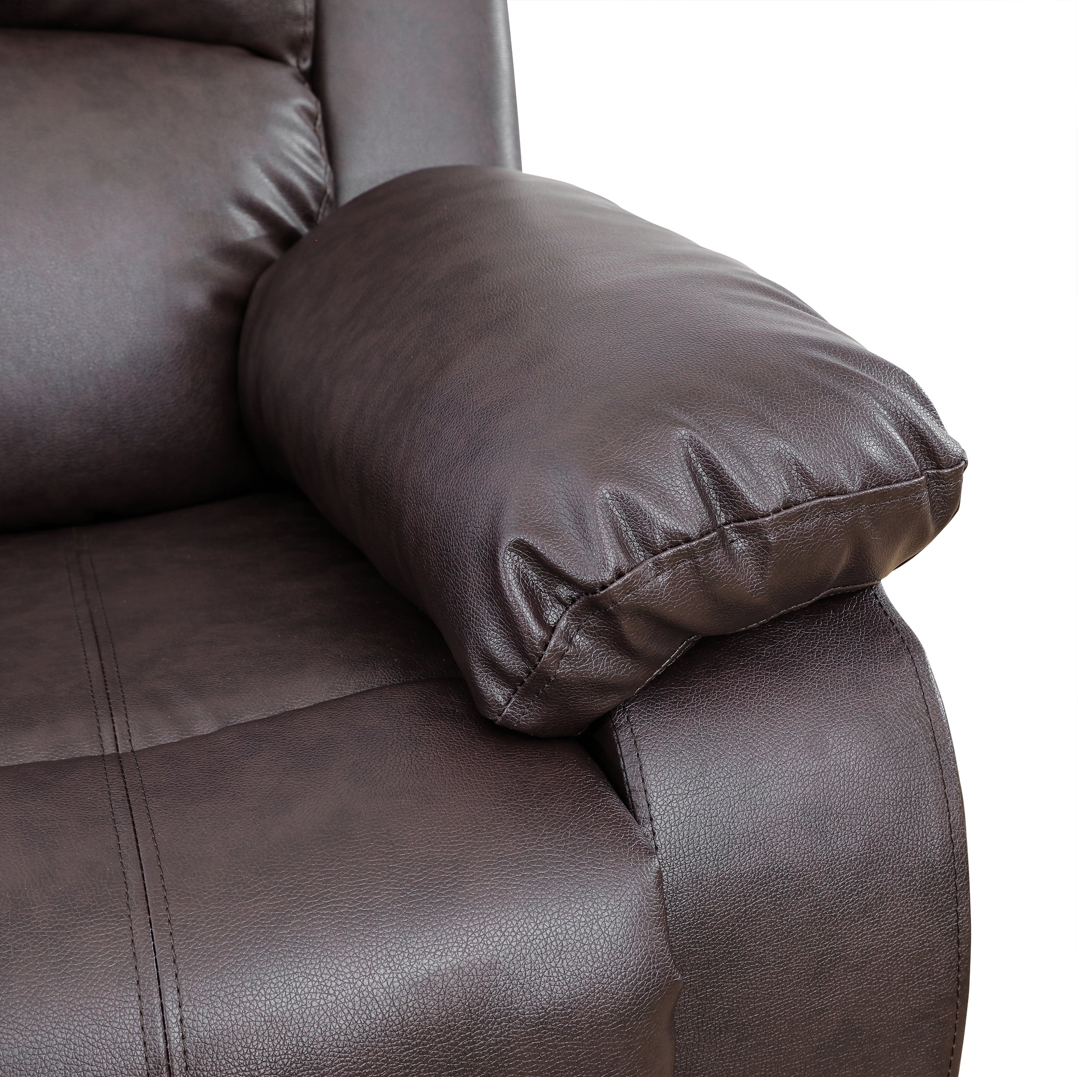 AUKFA 3 Seats Recliner Sofa Chair, Home Theater Sofa with Flipped Backrest and Cupholder, Brown