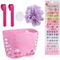thumbnail image 2 of MyMiniFactory Kid's Bike Basket, Cute Flower + Bling DIY Crystal Stickers Bicycle Front Handlebar Basket for Kid Girls, Purple Flower, 2 of 4
