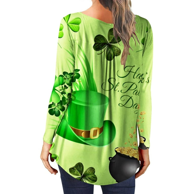 Fanxing Green Long Sleeve Shirt Women Sales Today Clearance Womens Green Shirt Womens Short Sleeve Tops St Patricks Day Party Favors Shirt, Women's