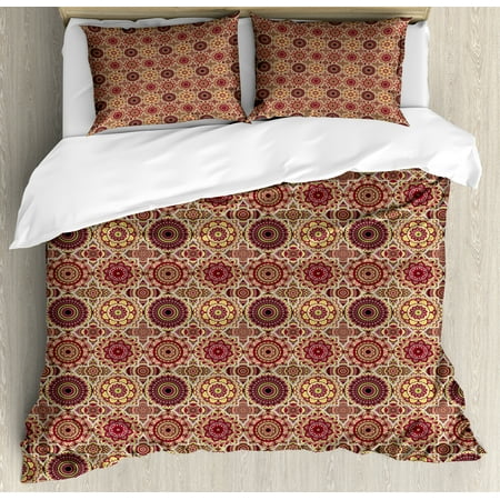 Moroccan Style Duvet Moroccan Duvet Cover Set, Artistic Patchwork Style Pattern with Old Fashioned Flowers Bohemian Illustration, Decorative Bedding Set with Pillow Shams, Multicolor, by Ambesonne ()