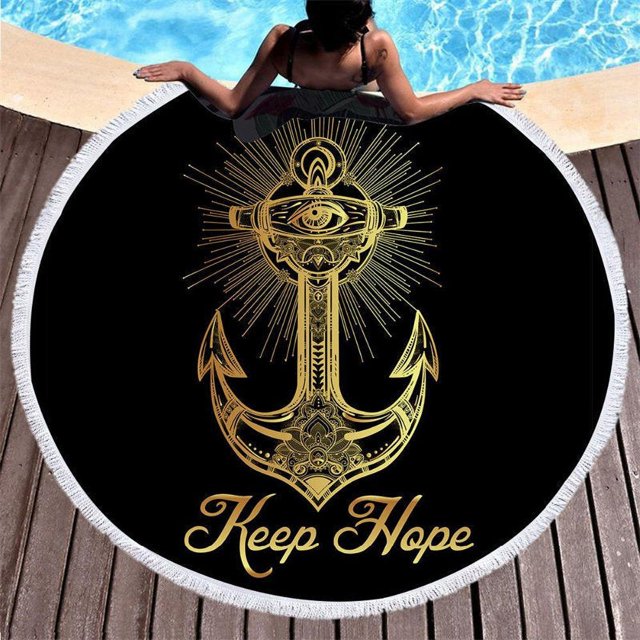 Keep Hope Gold Anchor Cool Black Roundie Beach Towel