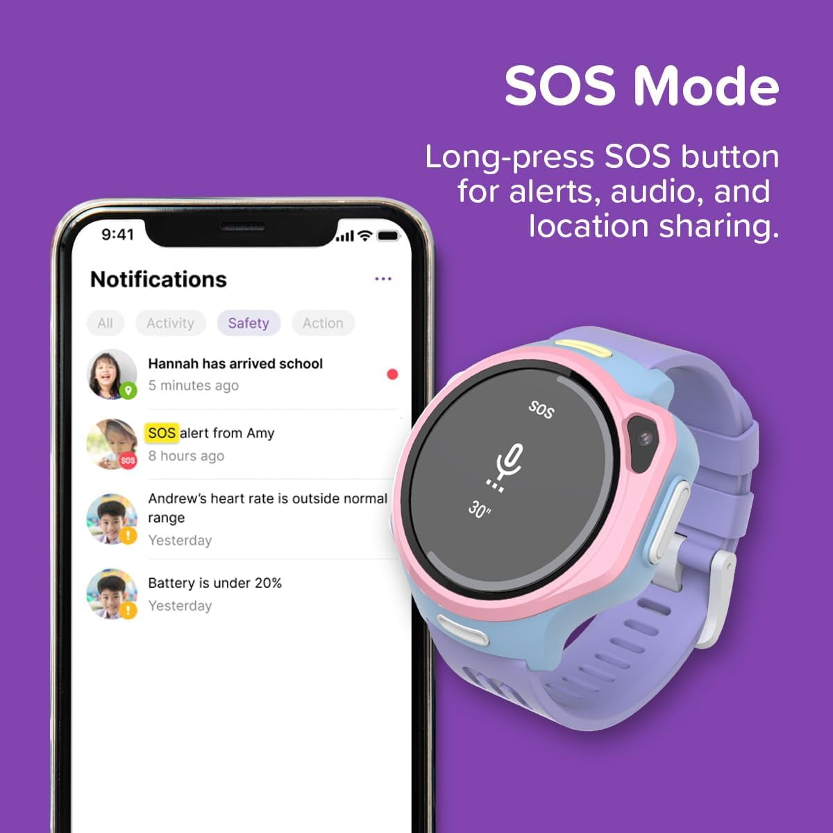 myFirst Fone R2 (Mixed Berries) - Kids Smartwatch Phone: GPS Safety, Video Call, SOS, eSIM, Care Call (Ages 5-12)