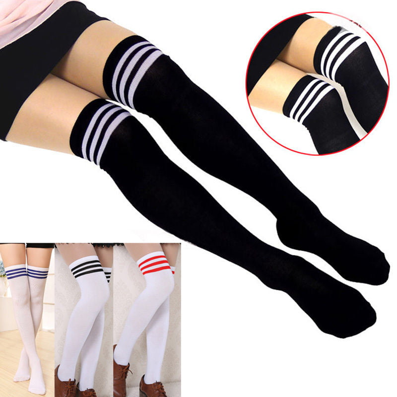 New Ladies Womens Over Knee Long Casual Ladies Thigh High Plain Stretch Fit Cotton Overknee Socks Black, One Size UK 4-6½