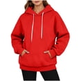 thumbnail image 5 of Hxshgdsn Pullover Hoodies for Women Oversized Fit Long Sleeve Drawstring Hooded Plain Sweatshirt with Pocket, Red S, 5 of 7