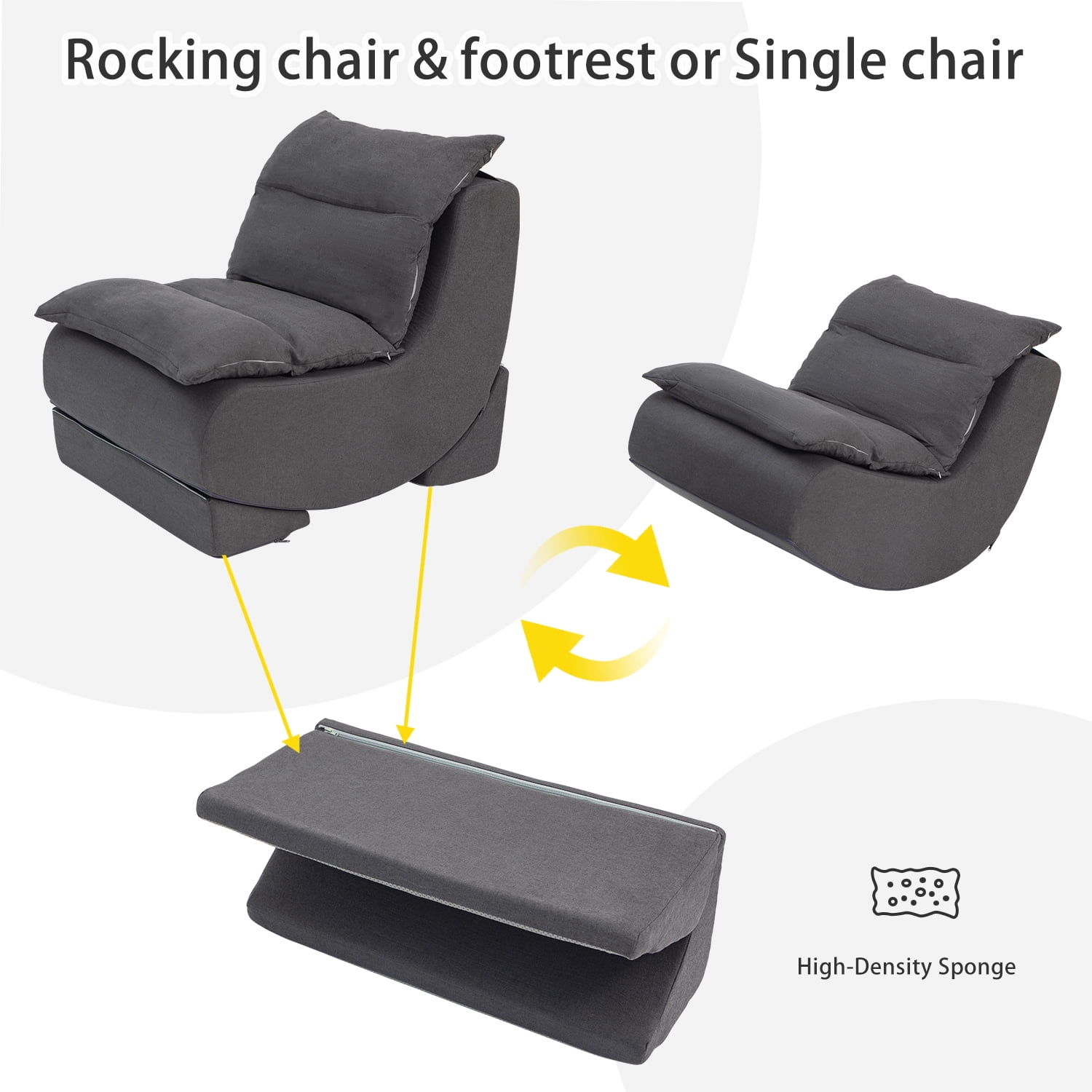 Cynefin Rocking Chair Nursery Glider, Boneless Chair, Convertible Upholstered Memory Foam Compressible Sitting Lounge Chair, Fireside Chair for Reading Relaxing in Livingroom Bedroom