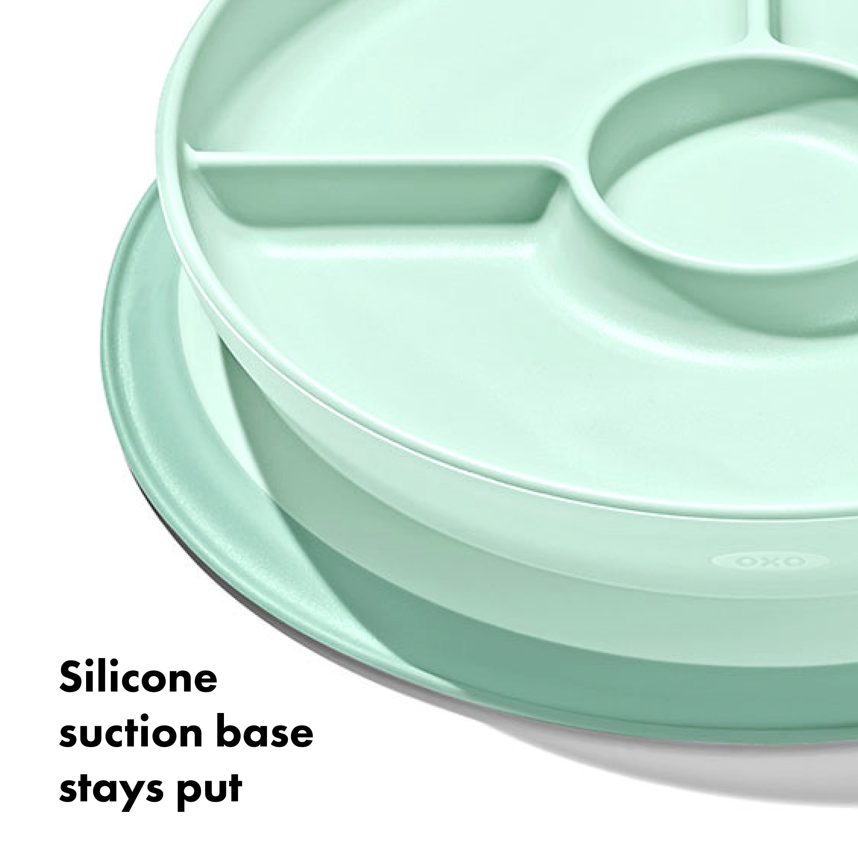 OXO Tot Baby and Toddler Stick and Stay Suction Divided Plate for 6+ Months, Opal