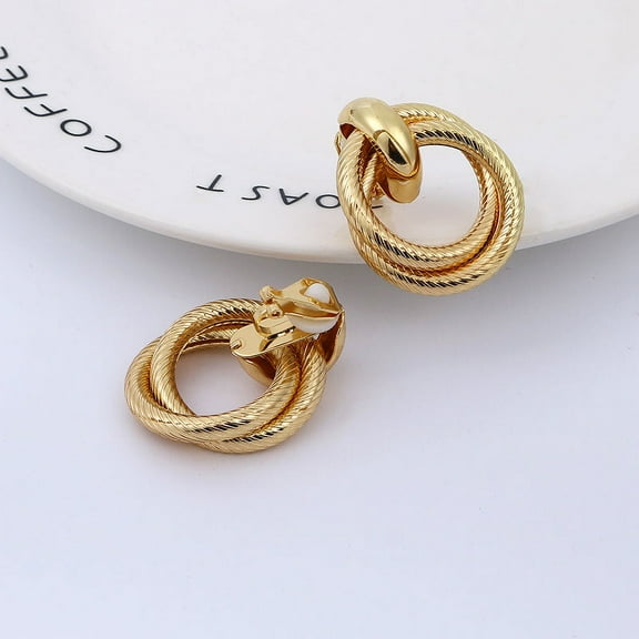 Clip on gold textured loose knot earrings