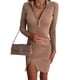 thumbnail image 4 of Vestido De Señora, Cierre De Cremallera, Vestido De Otoño Delgado, Manga Larga, Cuello En V Para Mujer Para Vacaciones, 4 of 6