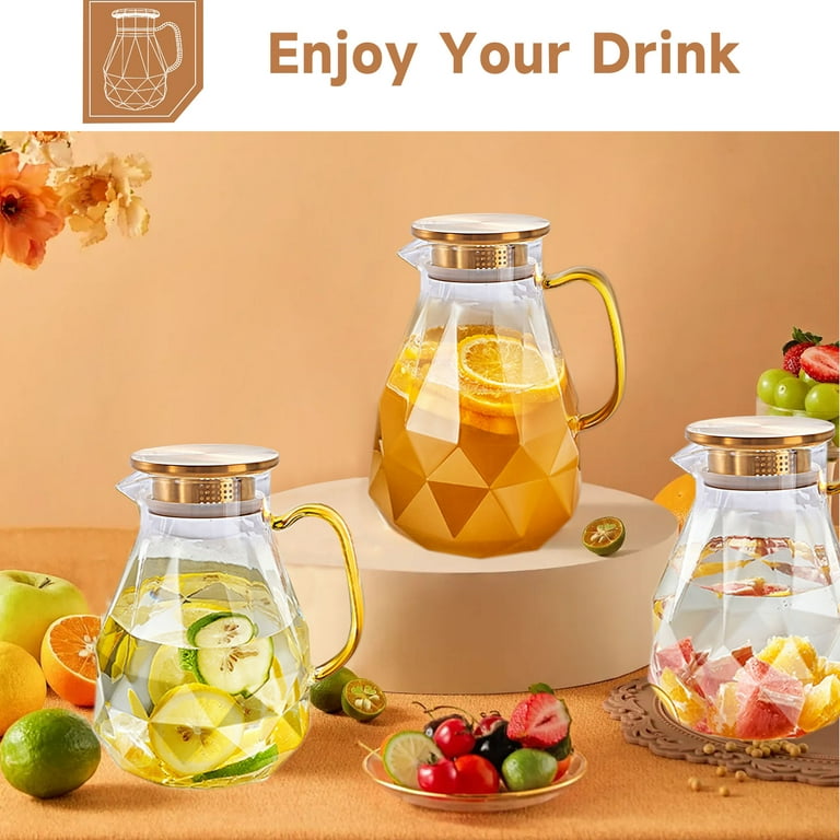 ALLJOY, Glass Pitcher, 74oz / 2200ml, with Lid Handle Spout