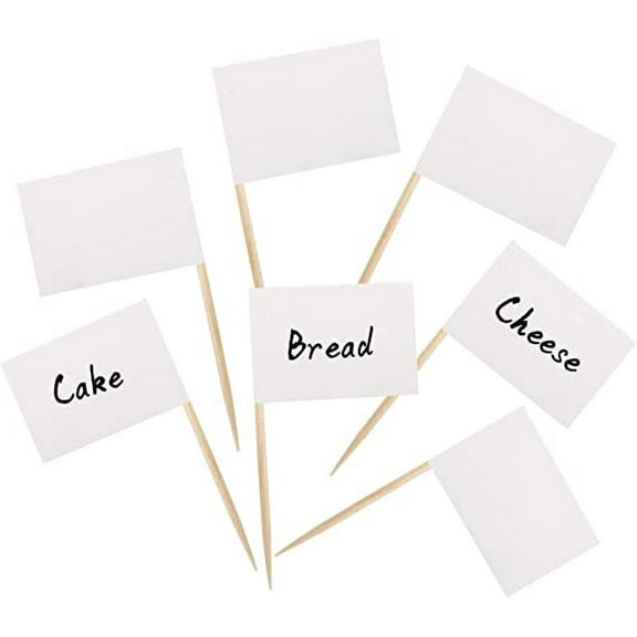 BLUE TOP 100 Pcs Blank White Flag Toothpick Flags,Small Toothpick Mini Stick Cupcake Toppers,DIY Picks Party Decoration Celebration Cocktail picks for Party Bar Sport events.