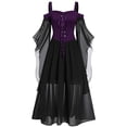 thumbnail image 2 of Costumes Cosplay Halloween Witch pour Femmes Robe Longue Gothique Épaules Dénudées à Lacets Bandage en Maille Transparente Cami Robe de Soirée QZX, 2 of 7