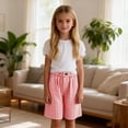 thumbnail image 2 of YunPes Girls Knee Length Gingham Shorts Bermuda Plaid Pants with Elastic Waist Baggy Straight Leg Kids Summer Lightweight Short Pants, 2 of 6