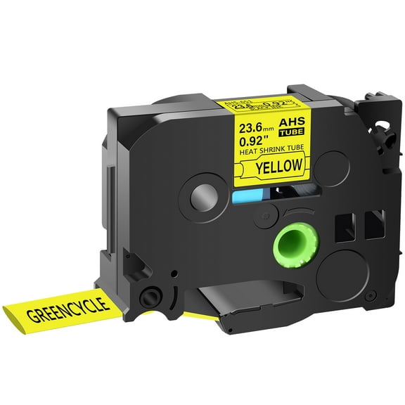 GREENCYCLE 1PK Compatible for Brother P-touch HSE-651 HS-651 HSe651 HS651 23.6mm 0.92" Black on Yellow Heat-shrink Label Tape