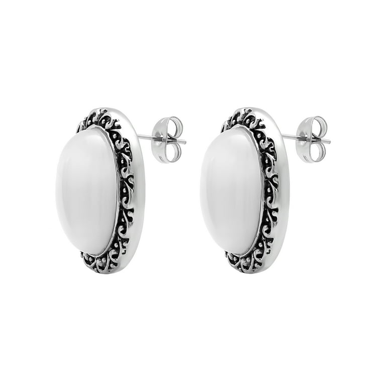 Womens Stainless Steel Vintage White Glass Stud Earrings Walmart