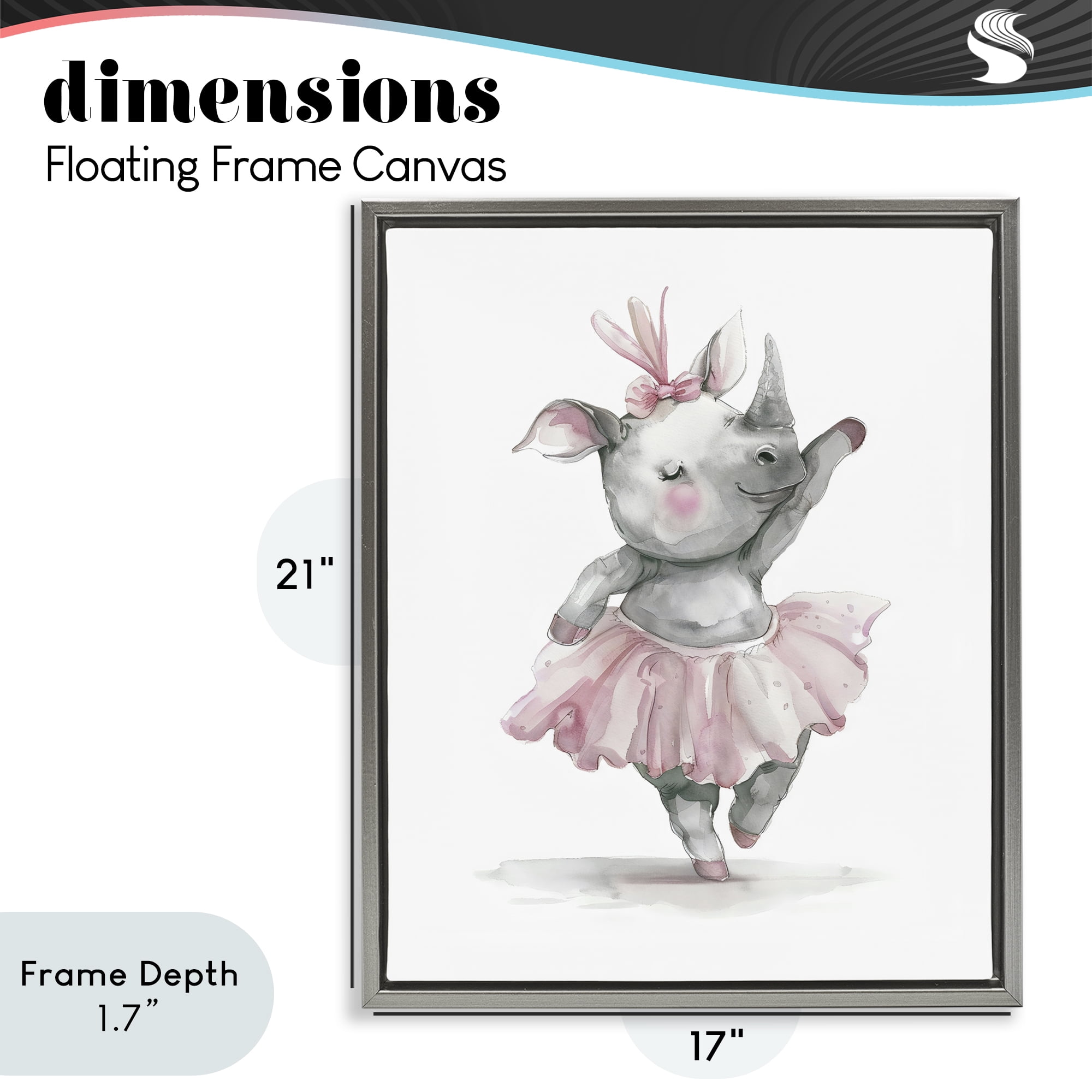 Stupell Industries Ballerina Rhino in Pink Tutu Gray Framed Floater Canvas Wall Art, design by LSR Design Studio