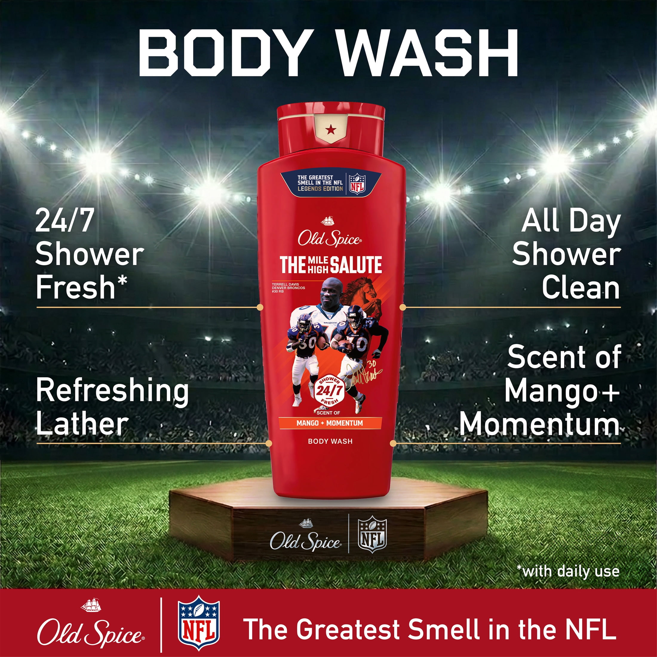 Old Spice Body Wash for Men, NFL Collection, Terrell Davis, Scent of Mango + Momentum, 24 fl oz