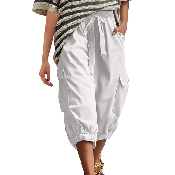 Posijego Women's Cargo Capri Pants with Multiple Pockets Cropped Pants Trendy Summer Outdoor Travel Capris Pants for Women