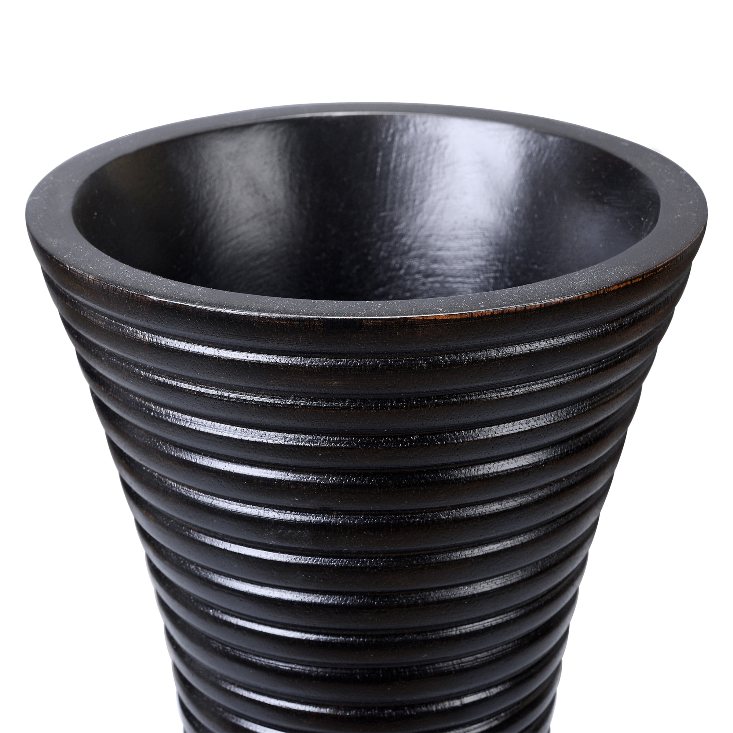 Villacera Handmade 15 Tall Mango Wood Black Trumpet Ripple Vase
