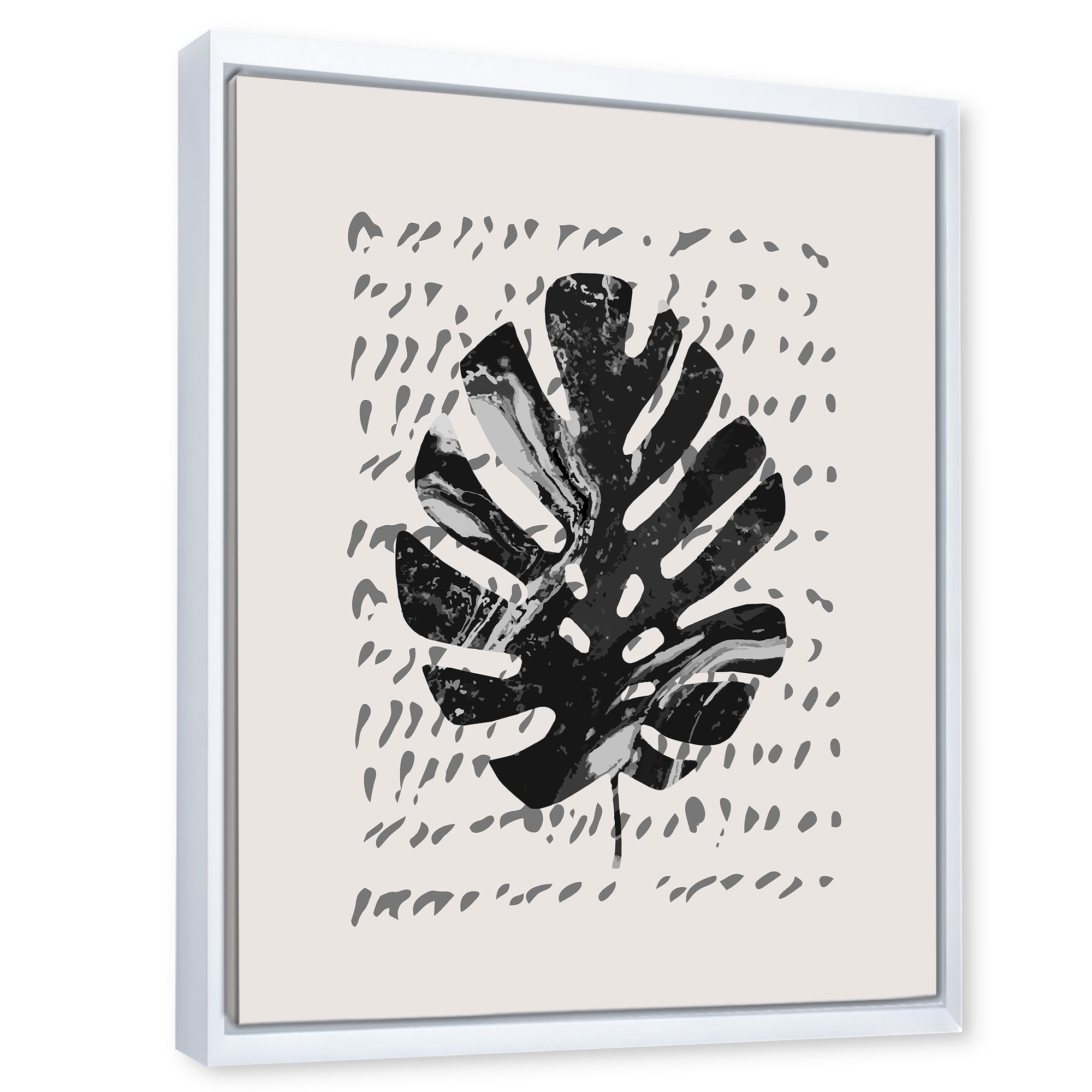 Designart 'Minimal Tropical Palm Leaf Over Grunge Texture' Tropical Framed Canvas Wall Art Print
