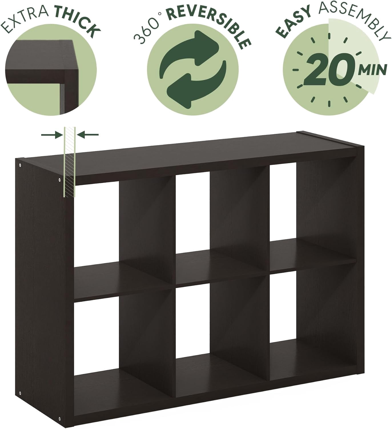 SONGMY Cubicle Open Back Decorative Cube Storage Organizer, 6-Cube, Dark Oak