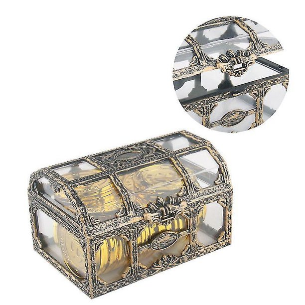 Caja de almacenamiento de gemas de cristal de cofre del tesoro pirata transparente