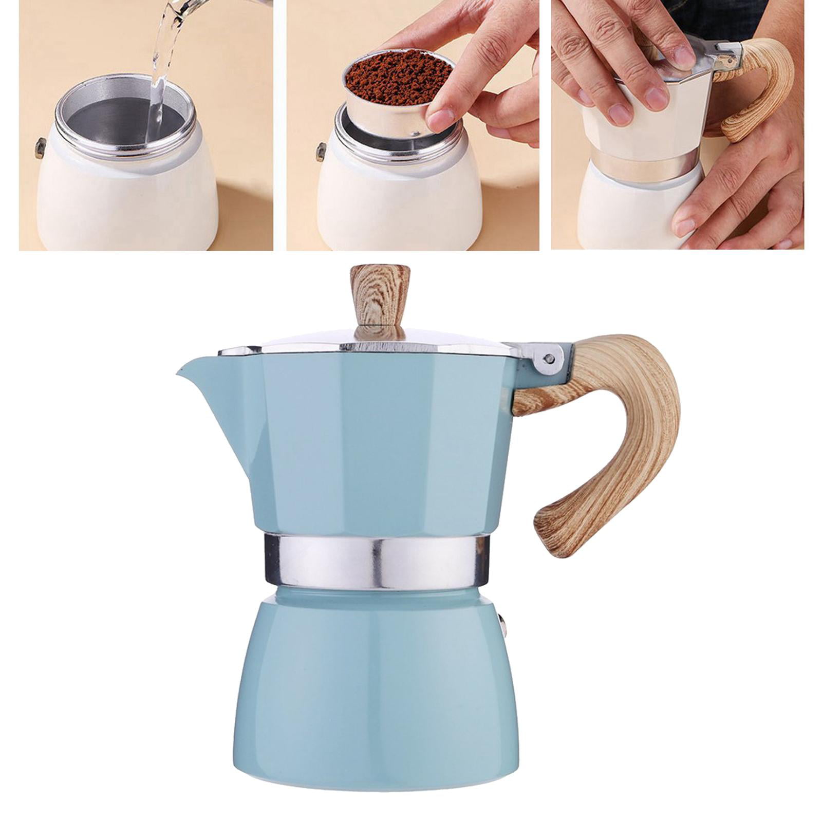 Colcolo Aluminum Espresso Cafe Percolator Pot ,Coffee Maker with Wooden  Handle,Stovetop Coffee Maker Easy to Use,150ml