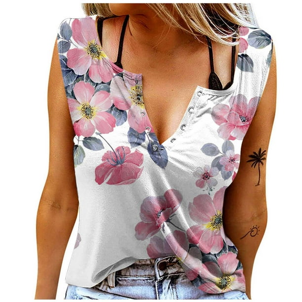 Women‘s Casual Summer Tops Plus Size Fashion Clothes Sleeveless Blouses  Club Tops Sleeveless Tank Tops Ladies Deep V-neck Lace Tops Solid Color  Boho