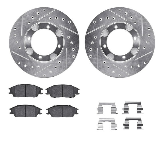 Dynamic Friction Company Front Brake Rotors-Drilled and Slotted-Silver with 5000 Advanced Brake Pads includes Hardware 7512-03127