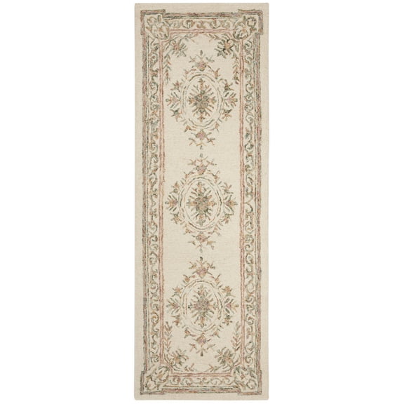 SAFAVIEH Micro-Loop Leptis Oriental Wool Runner Rug, Ivory/Fuchsia, 2'3" x 13'