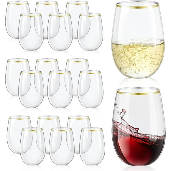 missunny-20 Pack Plastic Stemless Wine Glasses, 16 OZ Plastic Wine Glasses Disposable Unbreakable Plastic Wine Cups Reusable Clear Acrylic