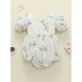 thumbnail image 3 of ITFABS Baby Girls Summer Rompers, Flower Square Neck Puff Sleeve Short Jumpsuit for Toddlers, 3 of 9