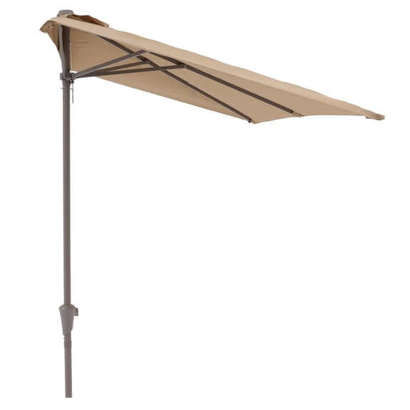 Patio Umbrella 7.5’by 4’Half Rectangular Outdoor Umbrella with Crank, for Deck, Balcony, Garden or Terrace Shade, Beige