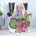 thumbnail image 4 of Plant Watercolor Soft Flannel Fleece Throw Blanket, Colorful Spring Time Arrangement of Tropical Flowers and Butterflies, Cozy Plush for Indoor and Outdoor Use, 70" x 90", Multicolor, by Ambesonne, 4 of 5