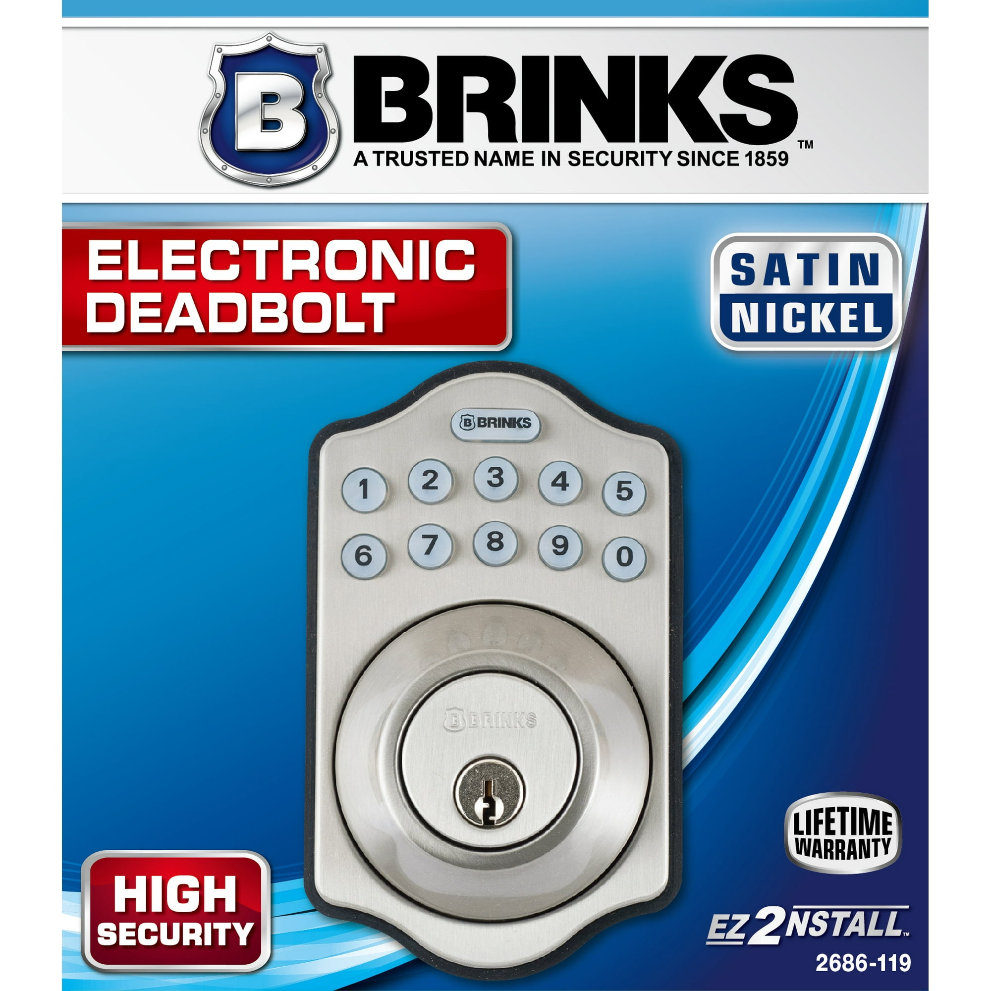 Brinks, Keyed Entry, Electronic Deadbolt, Satin Nickel Finish