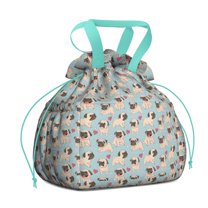 Pug and Love Heart Drawstring Lunch Bag Women - Drawstring Lunch Bag Insulated for Work Office - Stain-Resistant Large Lunchbags for Women with Multi-Pockets